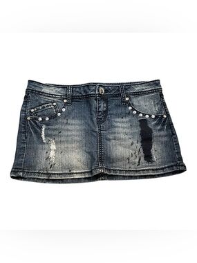 Y2K Distressed Almost Famous Denim Mini Skirt Juniors Size 9